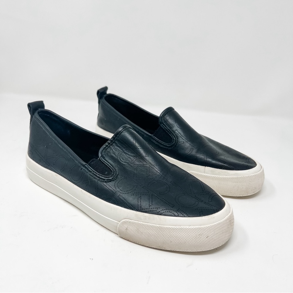 Calvin Klein Size 6 Valette Black Faux Leather Slip On Loafer Sneakers